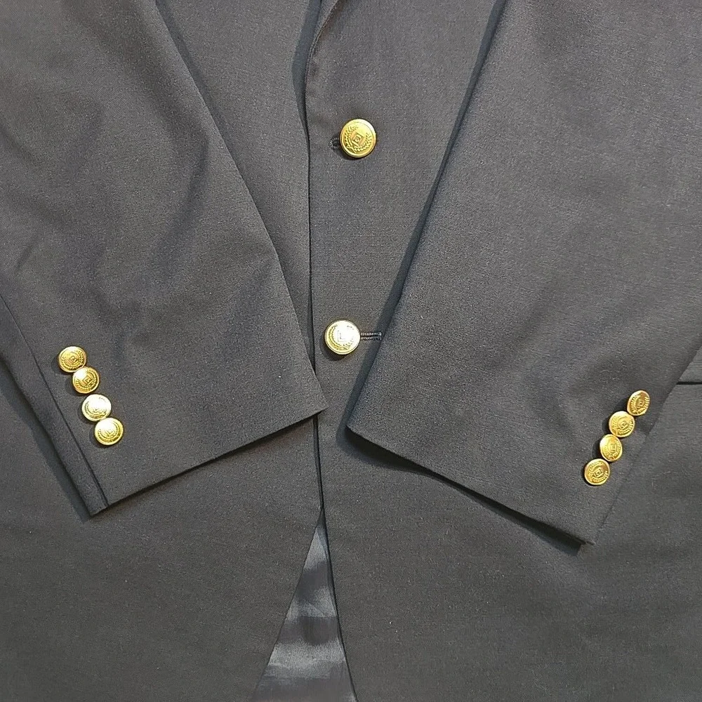 Chaps 41L Navy Wool Blazer Gold Crest Buttons Pure Woolmark Classic 2-Button 90s